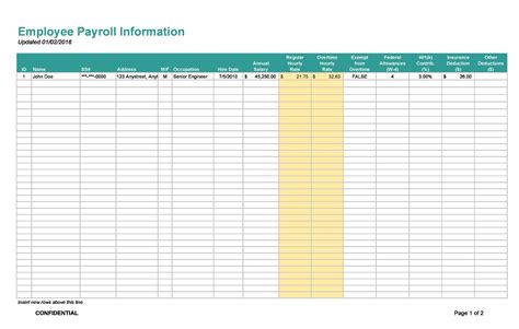 Printable Employee Payroll Ledger Template