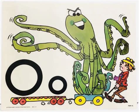 VINTAGE ALPHABET POSTER Card Electric Company Letter O 1977 MB Octopus ...