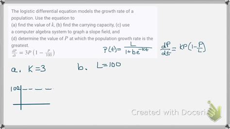 SOLVED:The logistic differential equation models the growth rate of a population. Use the ...