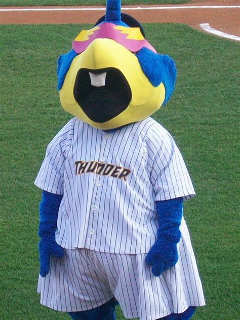 the mascot is wearing a baseball uniform