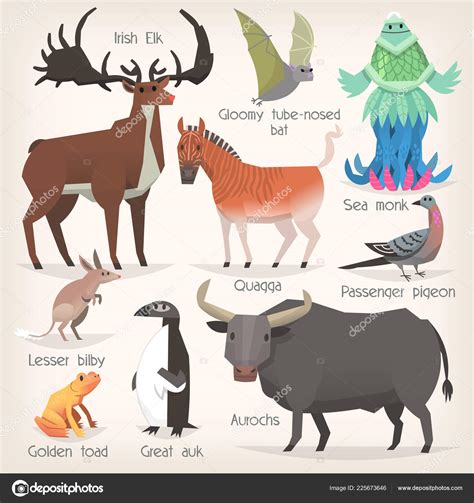 Collection Extinct Animals Names List Mammals Birds Sea Creatures Ceased Stock Vector Image by ...