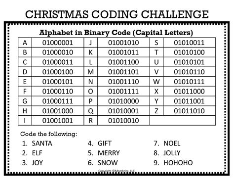 Free Christmas Binary Alphabet Chart