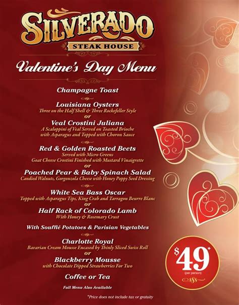 Menu at Silverado Steak House steakhouse, Las Vegas, Las Vegas Blvd S