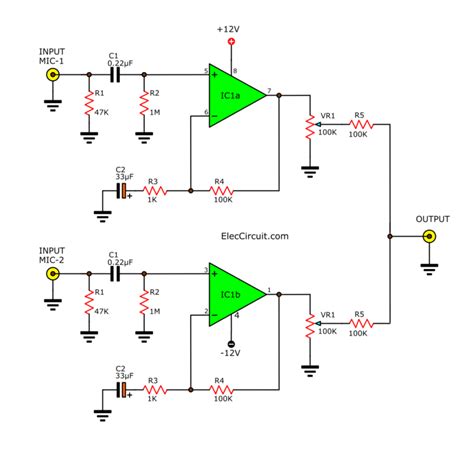 3 Low noise microphone preamplifier circuit using NE5532 LF356