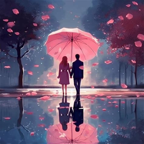 Premium AI Image | Anime couple walking in the rain with umbrellas in the rain generative ai