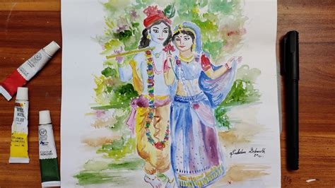 Radha Krishna watercolor painting ll by Sudeshna Art and Sketch - YouTube