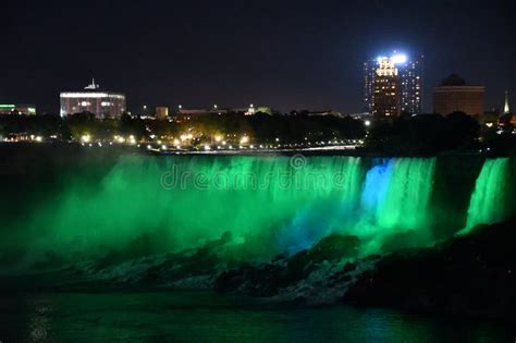Niagara Falls, at Night, on the Border of USA and Canada Stock Photo - Image of city, explosion ...