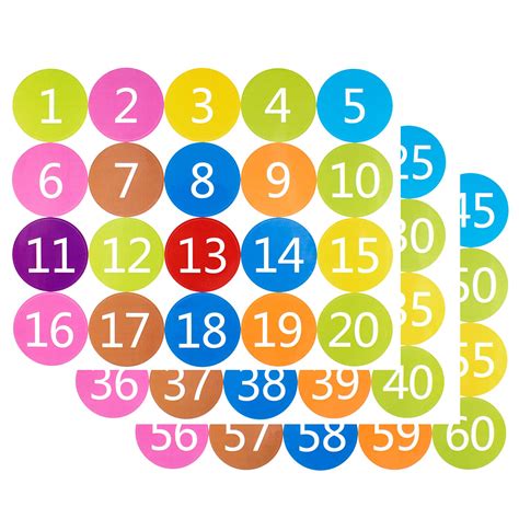 Buy SnowTing 60 Pieces 2 Inch Round Number Stickers 1-60 Consecutive Number Stickers Colorful ...