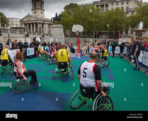 British MP's & British Wheelchair Basketball players playing wheelchair basketball in Trafalgar ...