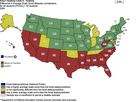 NAEP Reading Mathematics 2005 - Reading: State Results: Average Scale Score Map