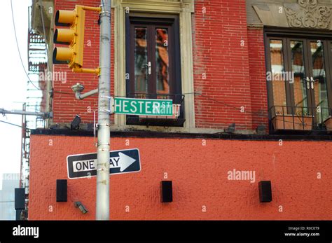 Street sign at Hester street in Chinatown neighbourhood in New York ...