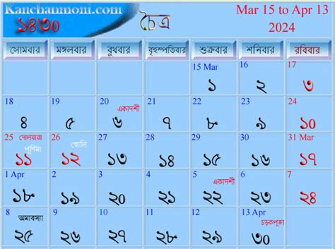 Chaitra Bengali Calendar 1430, 2024,