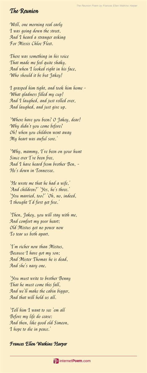 The Reunion Poem by Frances Ellen Watkins Harper