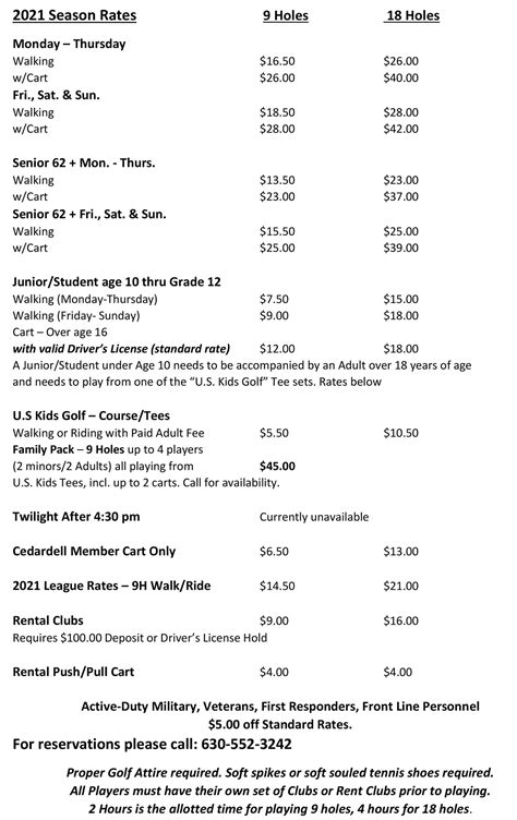 Cedardell Golf Club Rates 2022 - Cedardell Golf Club