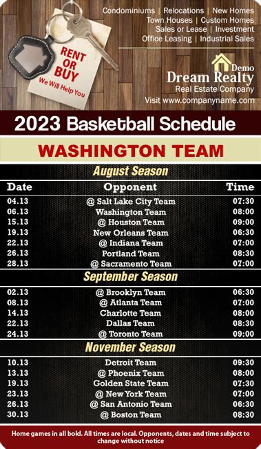 3.5x6 Custom One Team Washington Wizards Basketball Schedule Real ...