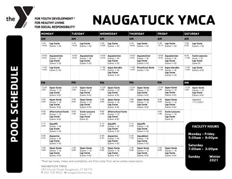 Pool Schedule – NAUGATUCK YMCA