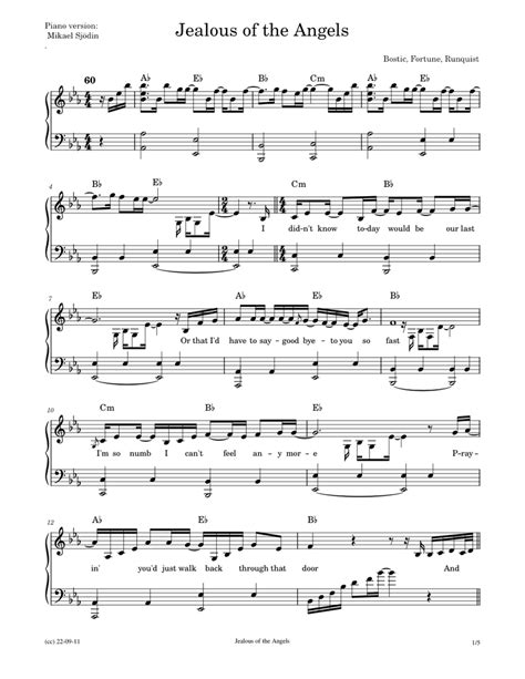 Jealous of the Angels/Jenn Bostic Sheet music for Piano (Solo) | Musescore.com