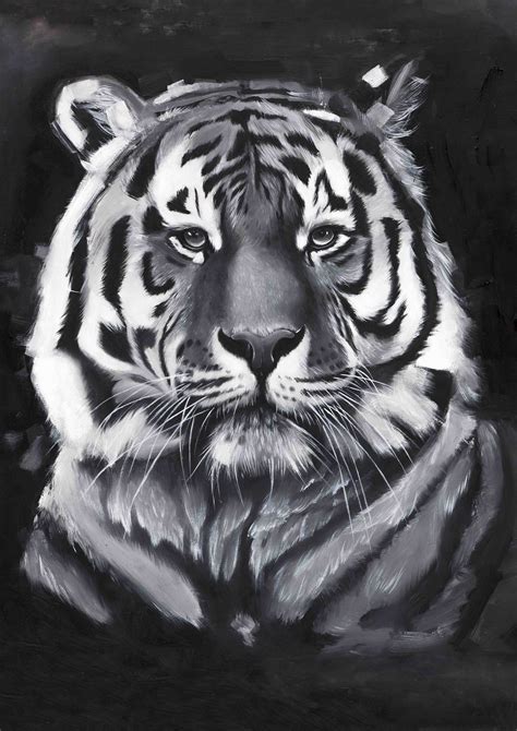 Tiger Print Black and White Oil Painting Cat Big Cat Fine Art - Etsy