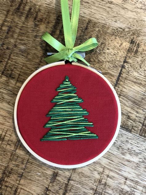 Hand Embroidered Christmas Tree Ornament | Etsy | Christmas embroidery ...