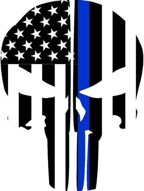 Thin Blue Line Flag Punisher Skull Reflective Rear Helmet Decal Police ...