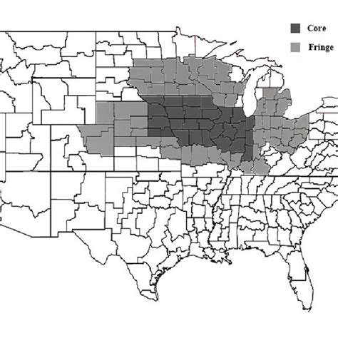 Map of core and fringe regions of the U.S. Corn Belt. | Download ...