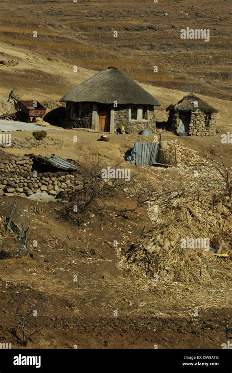 Traditional stone packed Basotho house rural Lesotho with fodder of Stock Photo, Royalty Free ...