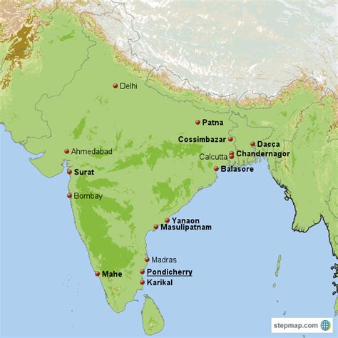 StepMap - French in India - Landkarte für India