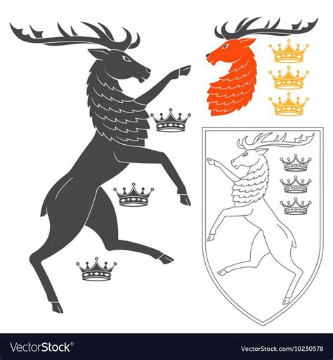 Noble Deer For Heraldry Or Tattoo Design Isolated On White Background Heraldic Symbols And ...