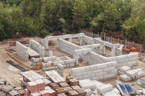 Laying the Foundation of Concrete Blocks on the Construction Site Stock Image - Image of brick ...