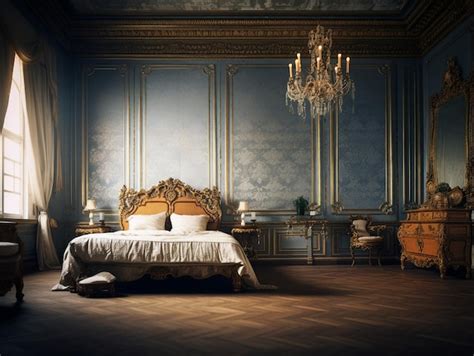 Premium AI Image | A royal bedroom with silk damask wallpaper