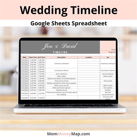 Wedding Day Timeline Schedule Google Sheets Spreadsheet Wedding Agenda ...