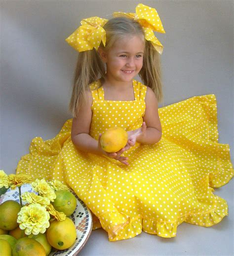 Girls Summer dress, Yellow girls dress, Yellow polka dot, Yellow twirl dress, Girls party dress ...