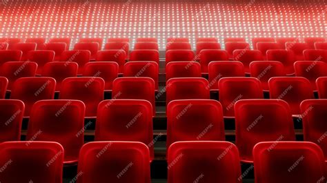 Premium Photo | A movie theater with rows of red seats and a staircase.