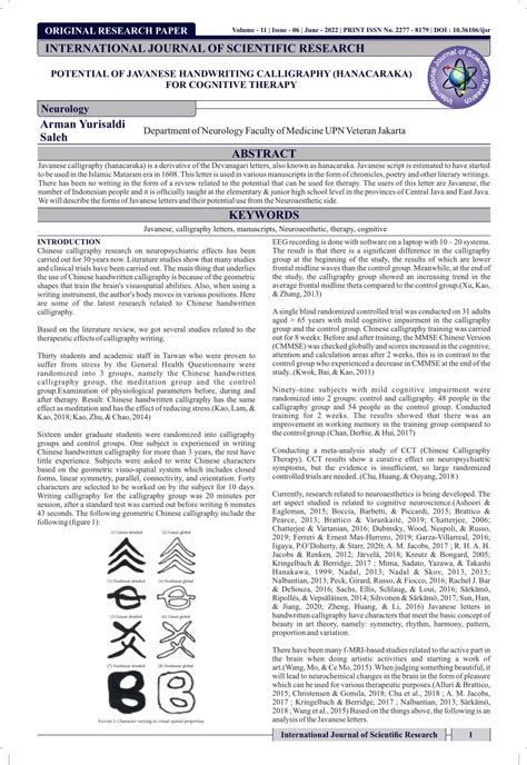 (PDF) POTENTIAL OF JAVANESE HANDWRITING CALLIGRAPHY (HANACARAKA) FOR COGNITIVE THERAPY