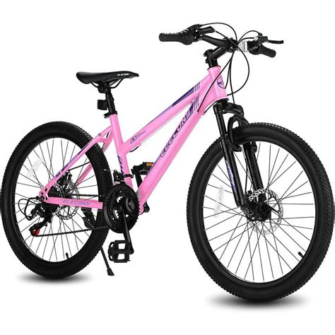 26 in. Pink Teenagers Shimano 21-Speed Mountain Bike with Dual Disc Brakes and 100 mm Front ...