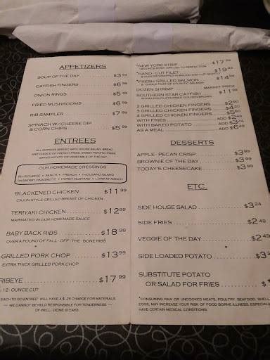 Menu at Southern Star Grill restaurant, McRae, 153 E Oak St