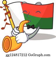 1 Cartoon On The Mascot Flag Madagascar With Trumpet Clip Art | Royalty Free - GoGraph