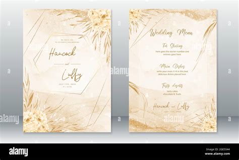 Luxury wedding invitation card template. Elegant with rose bouquet watercolor gold background ...