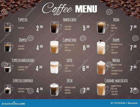 Coffee Drinks Menu Price List Vector Template Stock Vector - Illustration of cappuccino, frappe ...