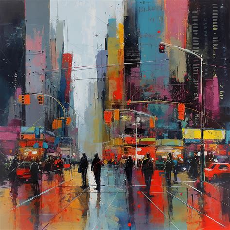 New York City Painting by World of Abstracts - Pixels