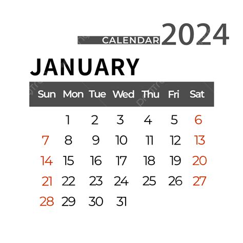 January 2024 Png Transparent Calendar - Corey Donella