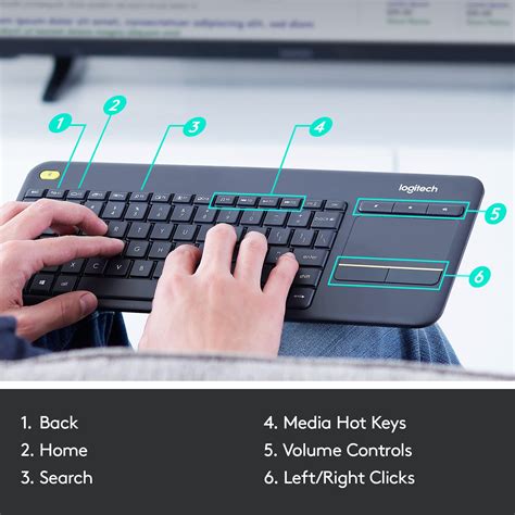 Logitech K400 Plus Wireless Livingroom Keyboard with Touchpad for Home Theatre PC Connected to ...