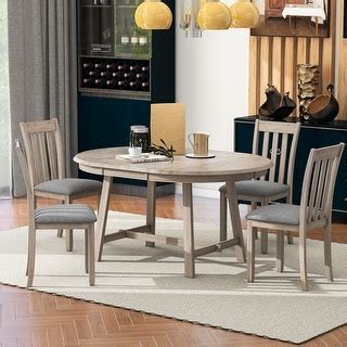 5-Piece Wood Dining Table Set Round Extendable Dining Table with 4 ...