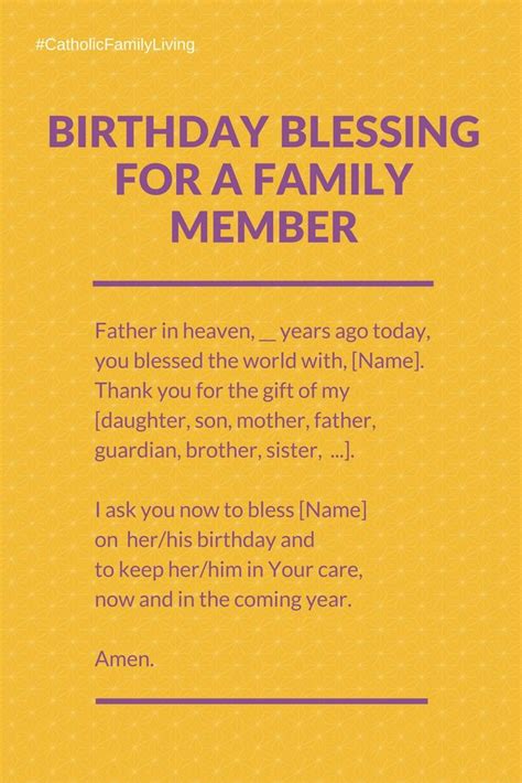 Birthday Blessing for a Family Member, adapted from Our Sunday Visitor ...