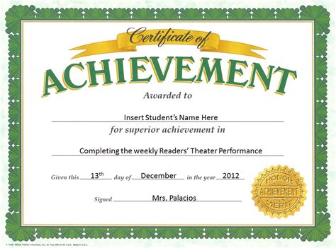 Certificate of Achievement - Reader's Theater in the Elementary Classroom