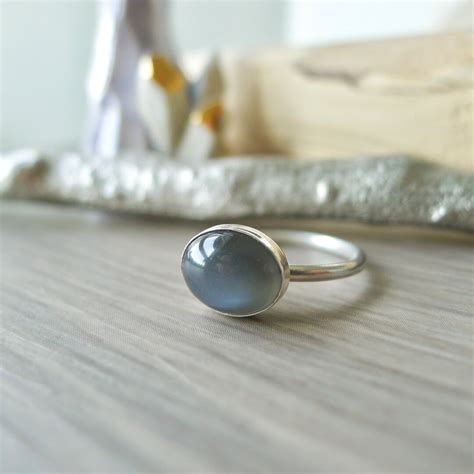 Grey Moonstone Ring, Sterling Silver, Moonstone Ring, Minimalist Ring ...