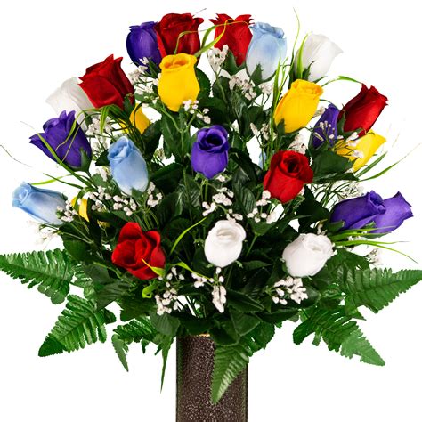 Sympathy Silks Artificial Cemetery Flowers -Assorted Mixed Roses with Lily Grass - Walmart.com ...