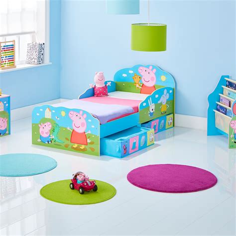 HelloHome Peppa Pig Toddler Bed with Underbed Storage, Wood, Pink, 142 x 77 x 63 cm | Toddler ...