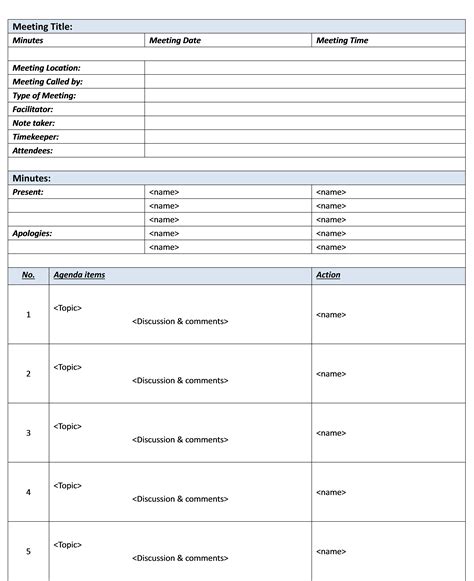 Printable Meeting Minutes Template