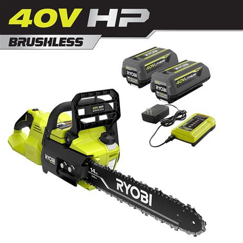 RYOBI 40V HP Brushless 14 in. Battery Chainsaw with (2) 4.0 Ah Batteries and Charger RY405100-2B ...